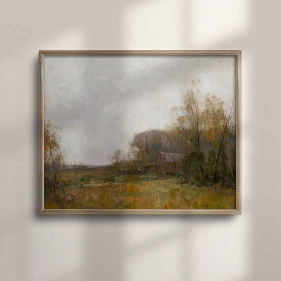 Rustic Autumn Field With Small Red Barn Nestled Among Trees Poster