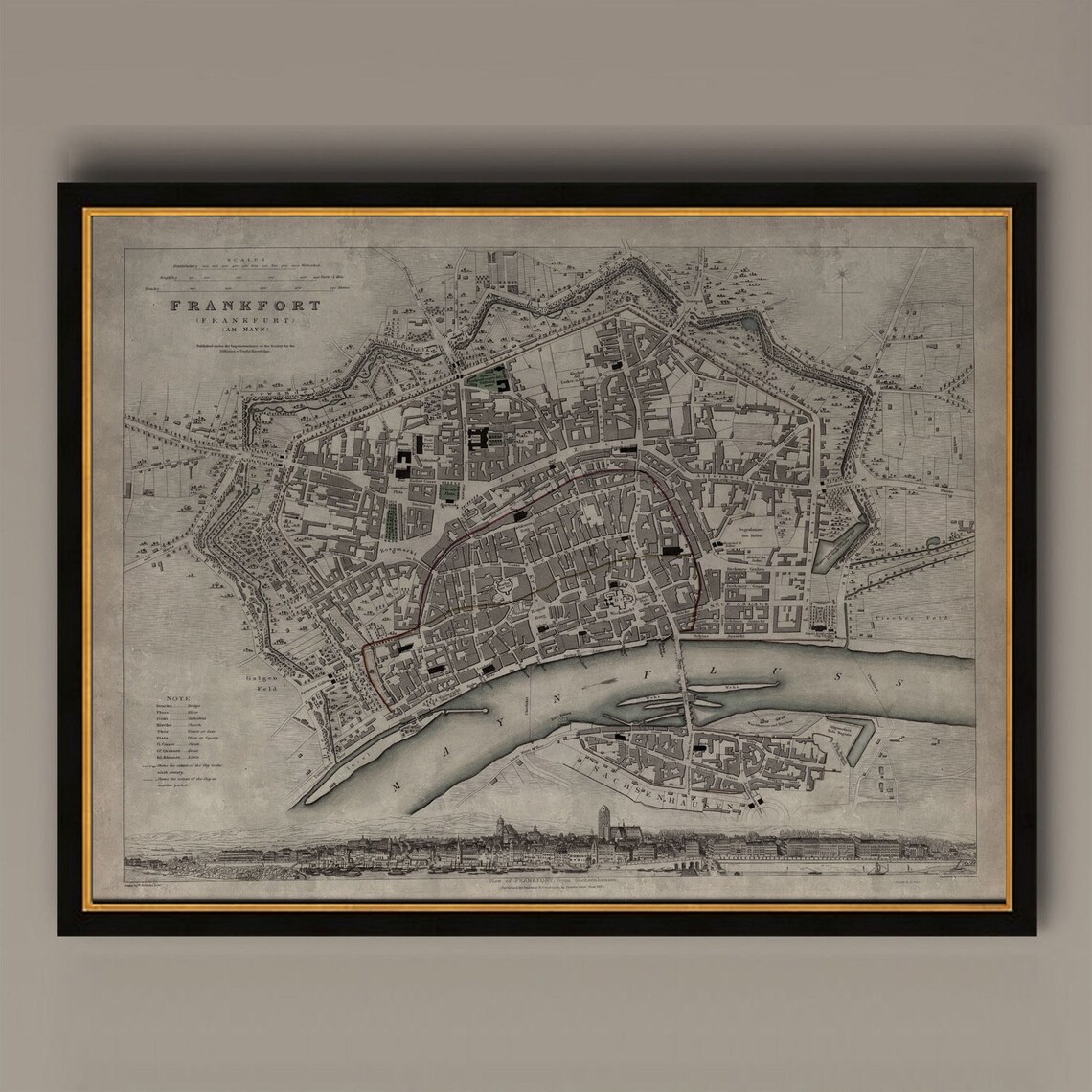 Frankfurt Vintage Map, Germany Travel Poster
