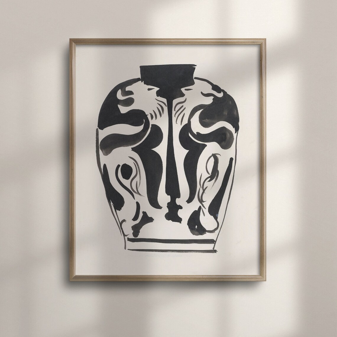 Bold Black Ink Illustration Of Ornate Vase Modernist Style Art Poster