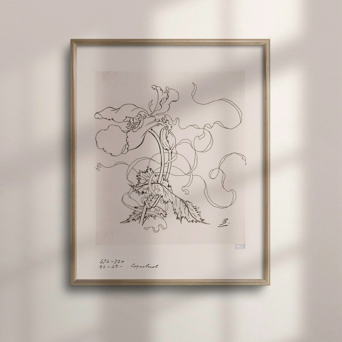 Vintage French Porcelain Flower Sketch Art Print