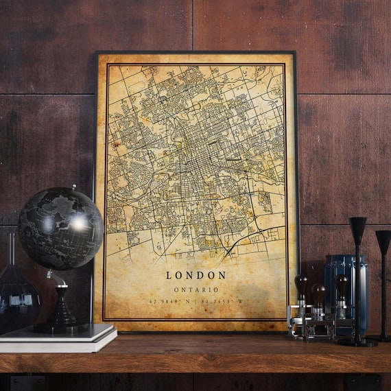 London Vintage Map Poster, Rustic City Artwork