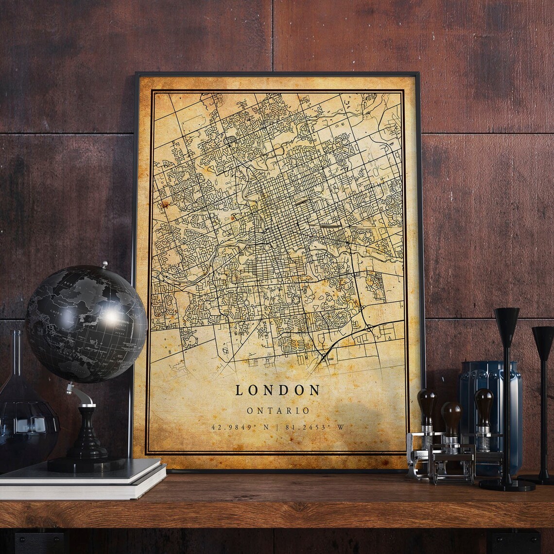 London Vintage Map Poster, Rustic City Artwork