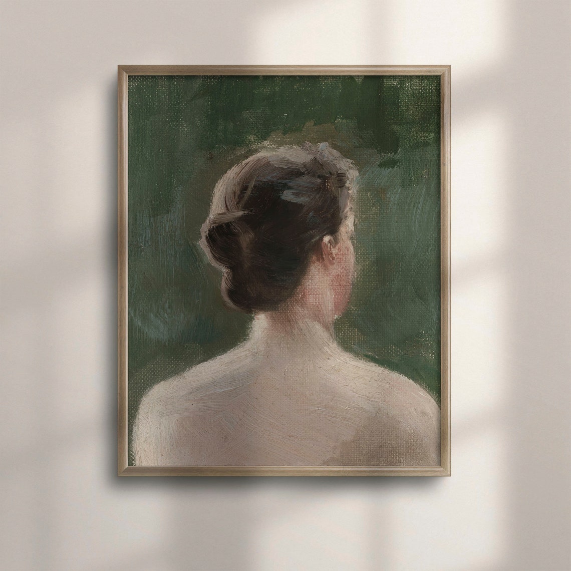 Vintage Woman Portrait Oil Painting Reproduction Farmhouse Wall Art Antique Female Figure Fine Art Poster Sage Green Decor C16 811