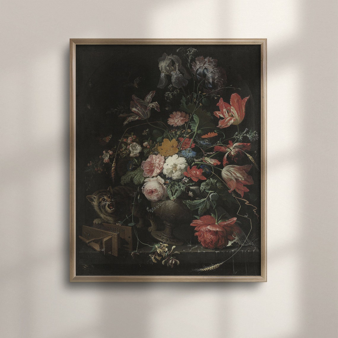 Abraham Mignon Floral Still Life Vintage Dutch Bouquet Cat Poster