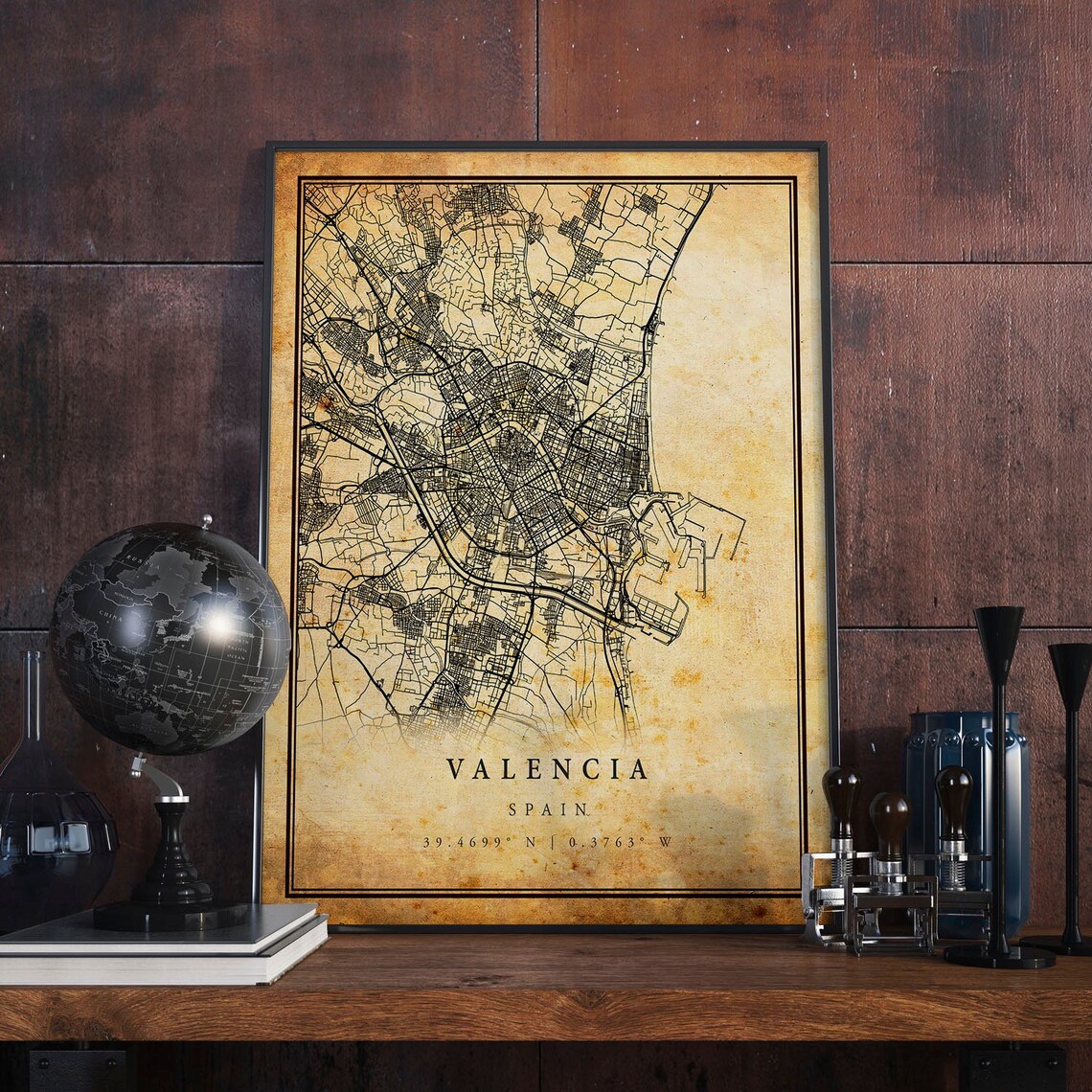 Valencia Spain Vintage City Street Map Poster for Travel Lovers