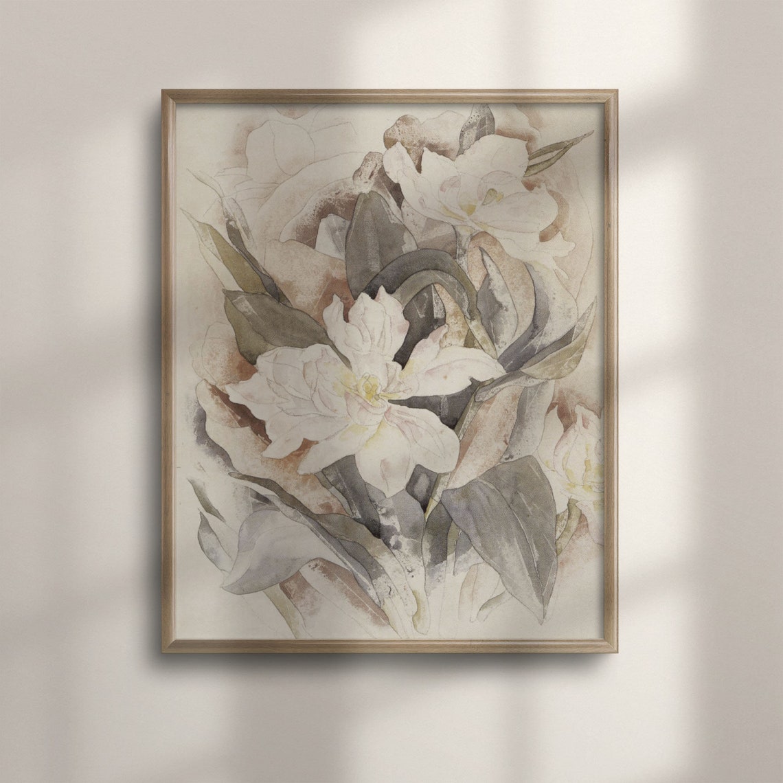 Soft Watercolor White Flowers in Muted Neutral Tones Floral Art Poster
