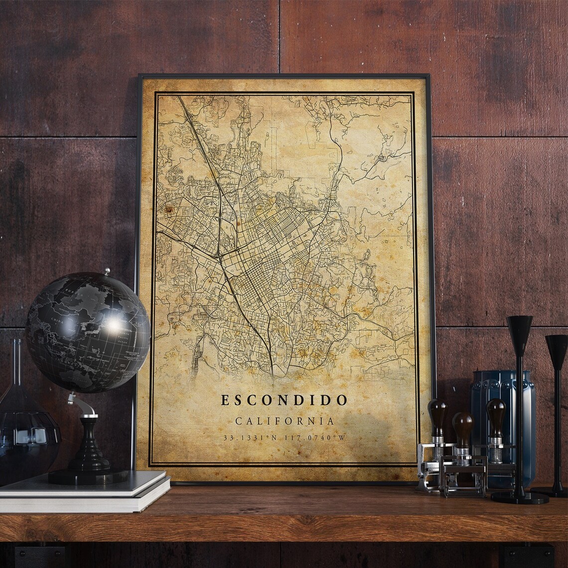 Escondido Vintage Map Poster, Rustic California Travel Print