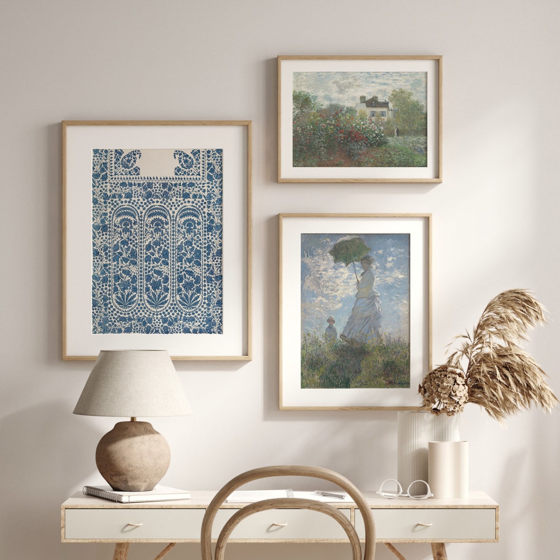 Blue White Floral Textile Pattern Vintage Tapestry Art Poster - Image 2
