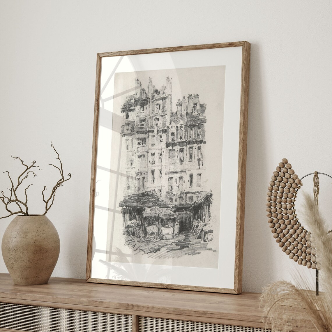 Old Market Building Charcoal Sketch Vintage Architecture Poster - Image 4