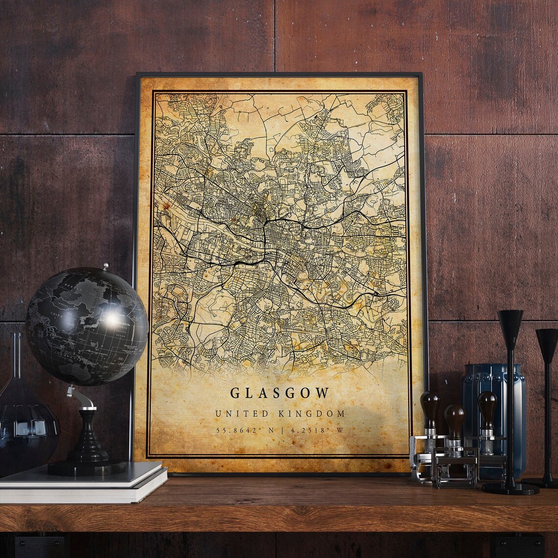 Glasgow United Kingdom Vintage City Street Map Antique Decor Poster - Image 4