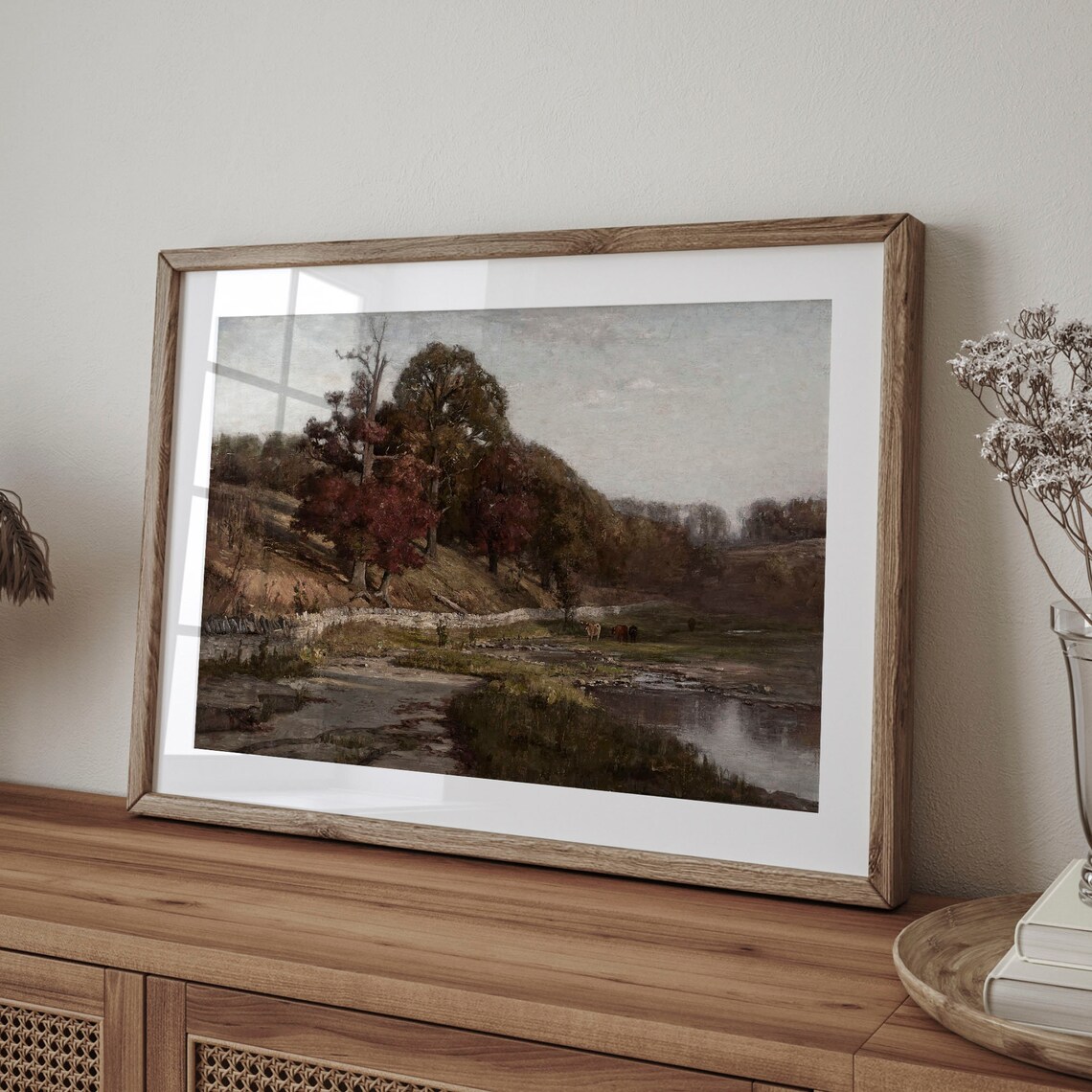 Autumn Trees By Still Pond Distant Cattle Rustic Vintage Fall Painting Poster - Image 4