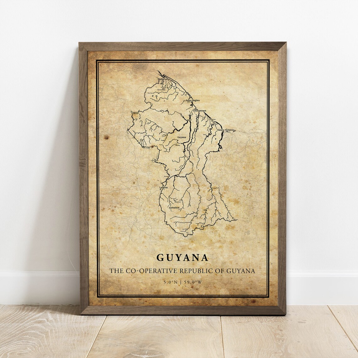 Guyana Vintage Map Poster Print, Country Map