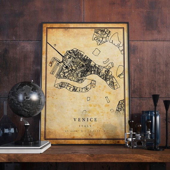 Venice Vintage Map Poster, Antique Rustic Italy