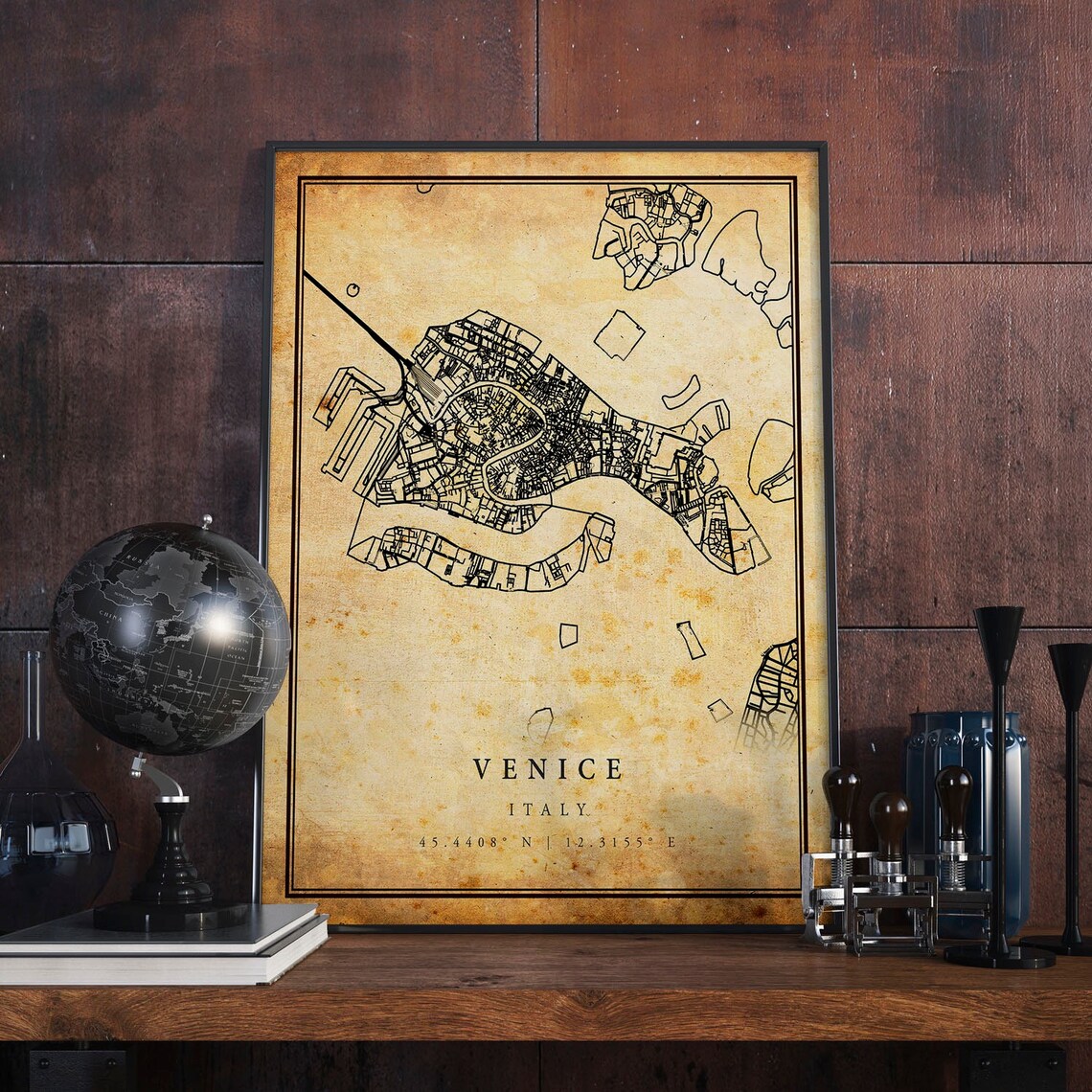 Venice Vintage Map Poster, Antique Rustic Italy