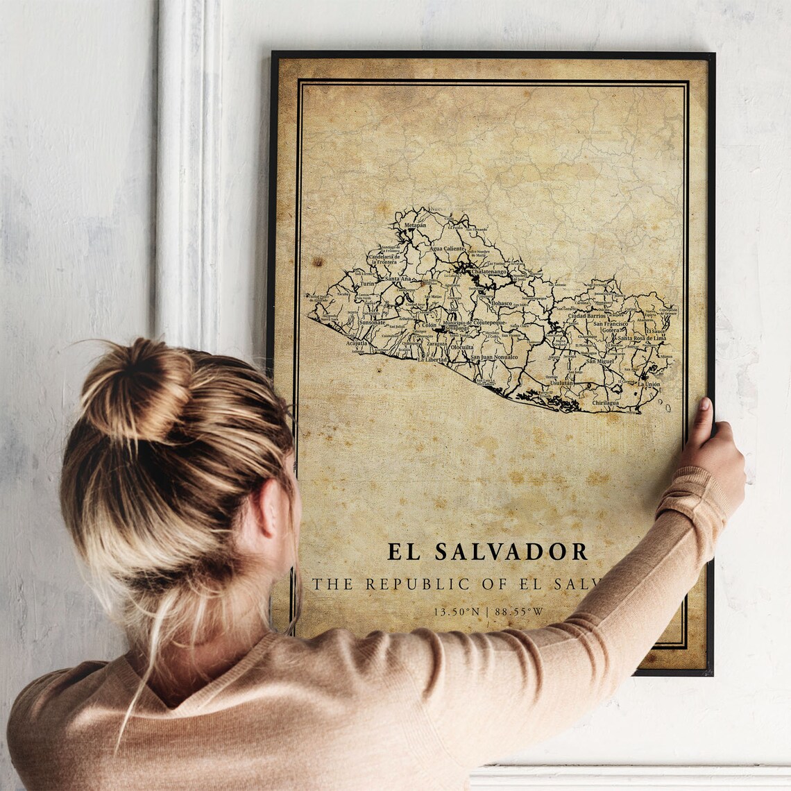 El Salvador Vintage Map Poster, Street Road Map - Image 2