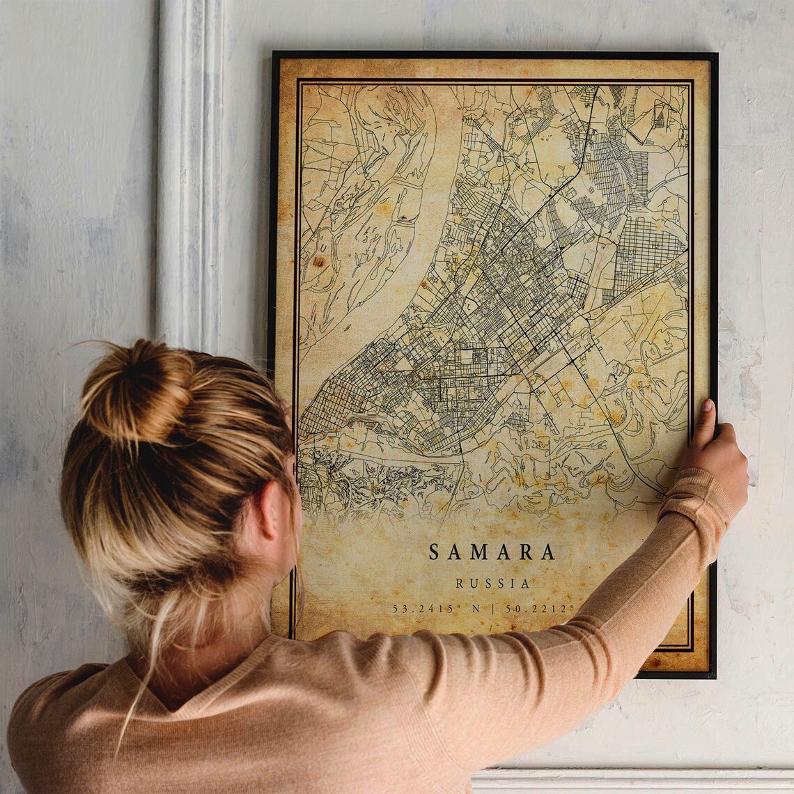 Samara Russia Vintage City Street Map Antique Coordinate Art Poster - Image 2