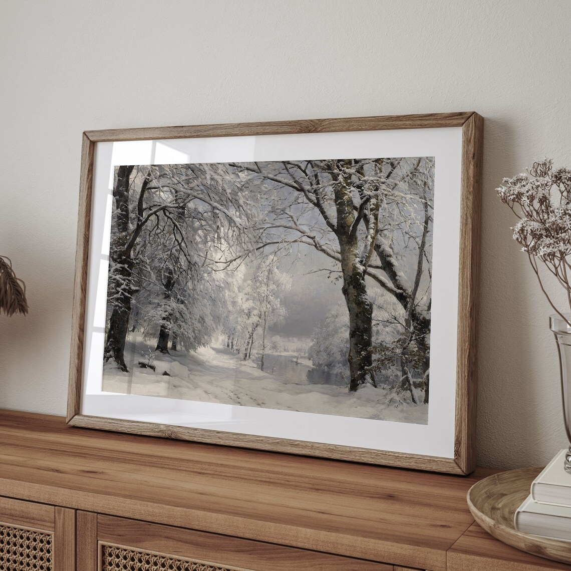 Vintage Winter Landscape Painting, Snowy Woods Art Print - Image 4
