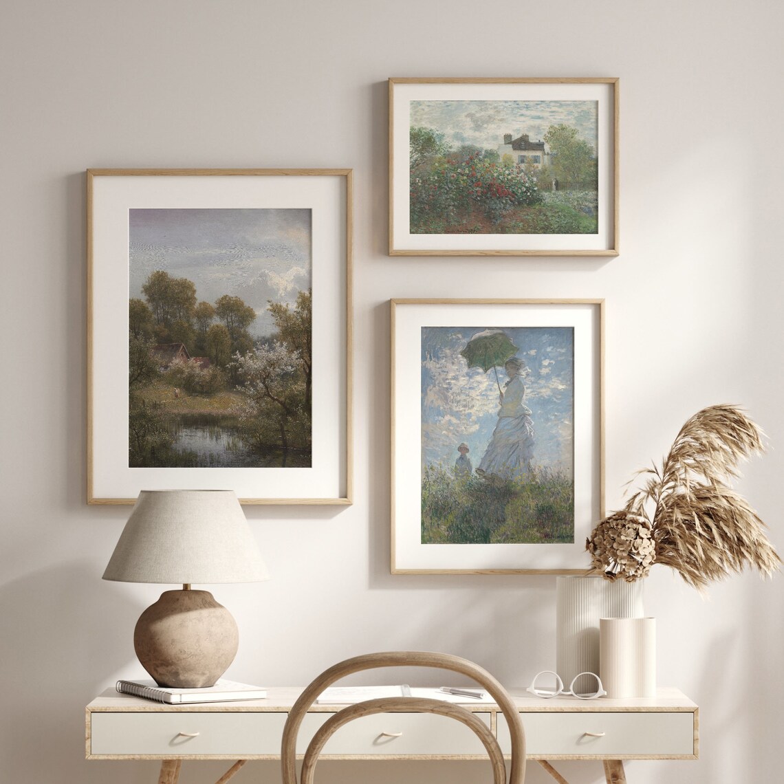 Spring Countryside Cottage Landscape Blooming Trees Pond Vintage Poster - Image 2