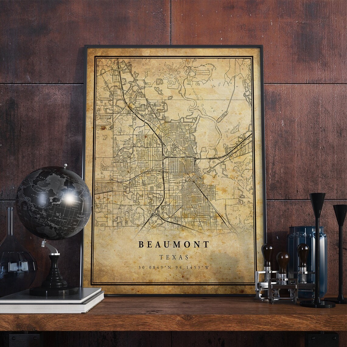 Beaumont Texas Vintage Street Map Custom City Coordinate Art Poster