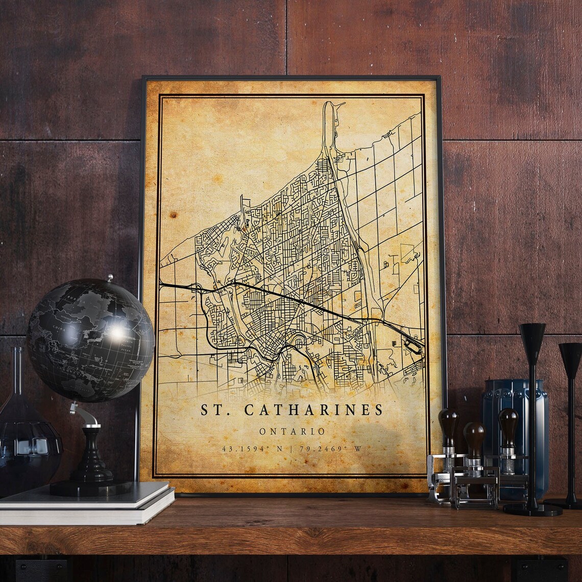 St. Catharines Ontario Vintage City Street Map Poster Travel Gift