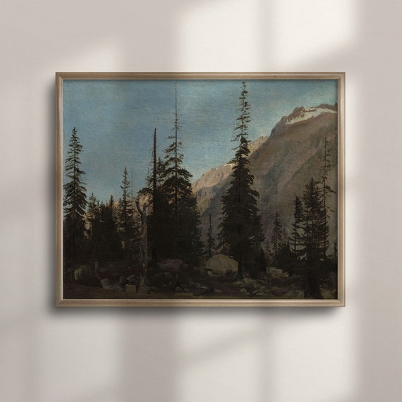 Alpine Mountain Landscape Art Rustic Tree Oil Painting Vintage Wall Decor For Lake House C16 465