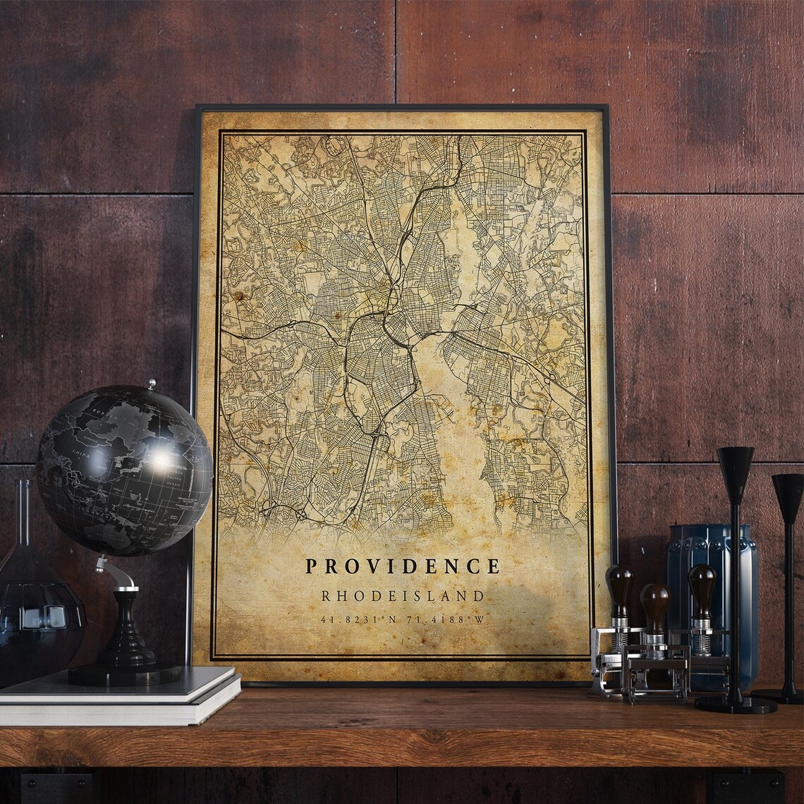 Providence Vintage Map Poster, Antique Rustic Style