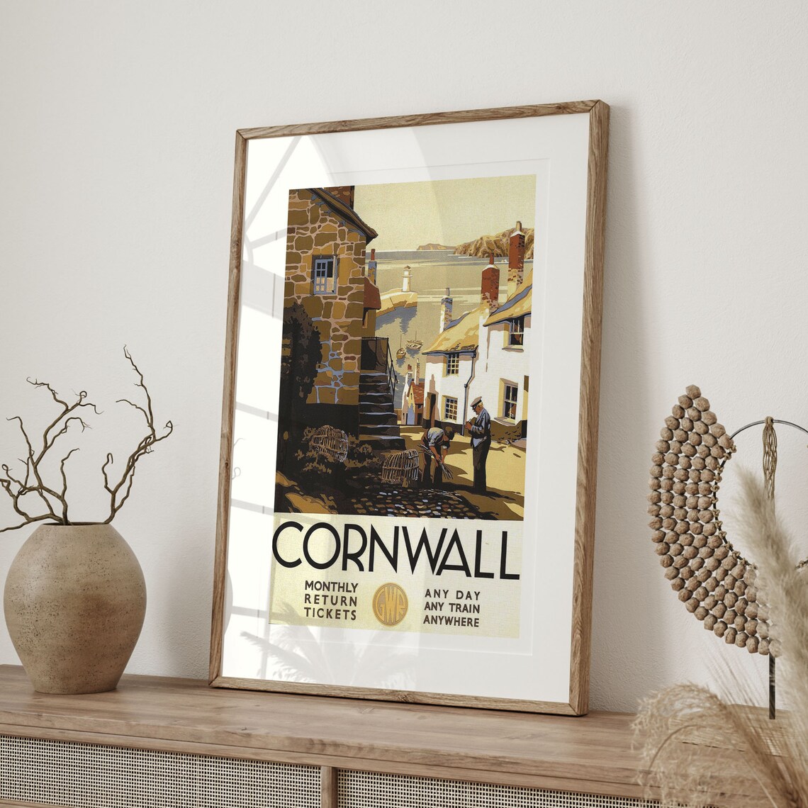Vintage Cornwall GWR Railway Travel Poster Fishing Village Art - Image 4