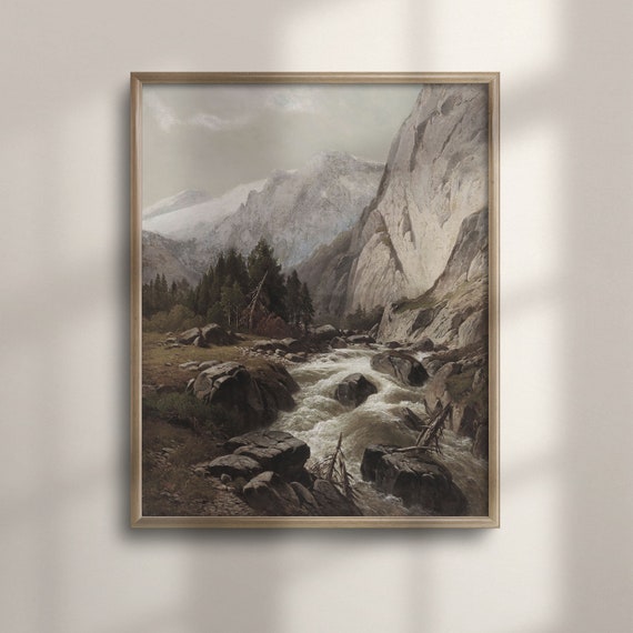 Vintage Landscape Oil Painting In Warm Neutral Tones Vertical Home Decor Wall Art Unique Poster C16 825