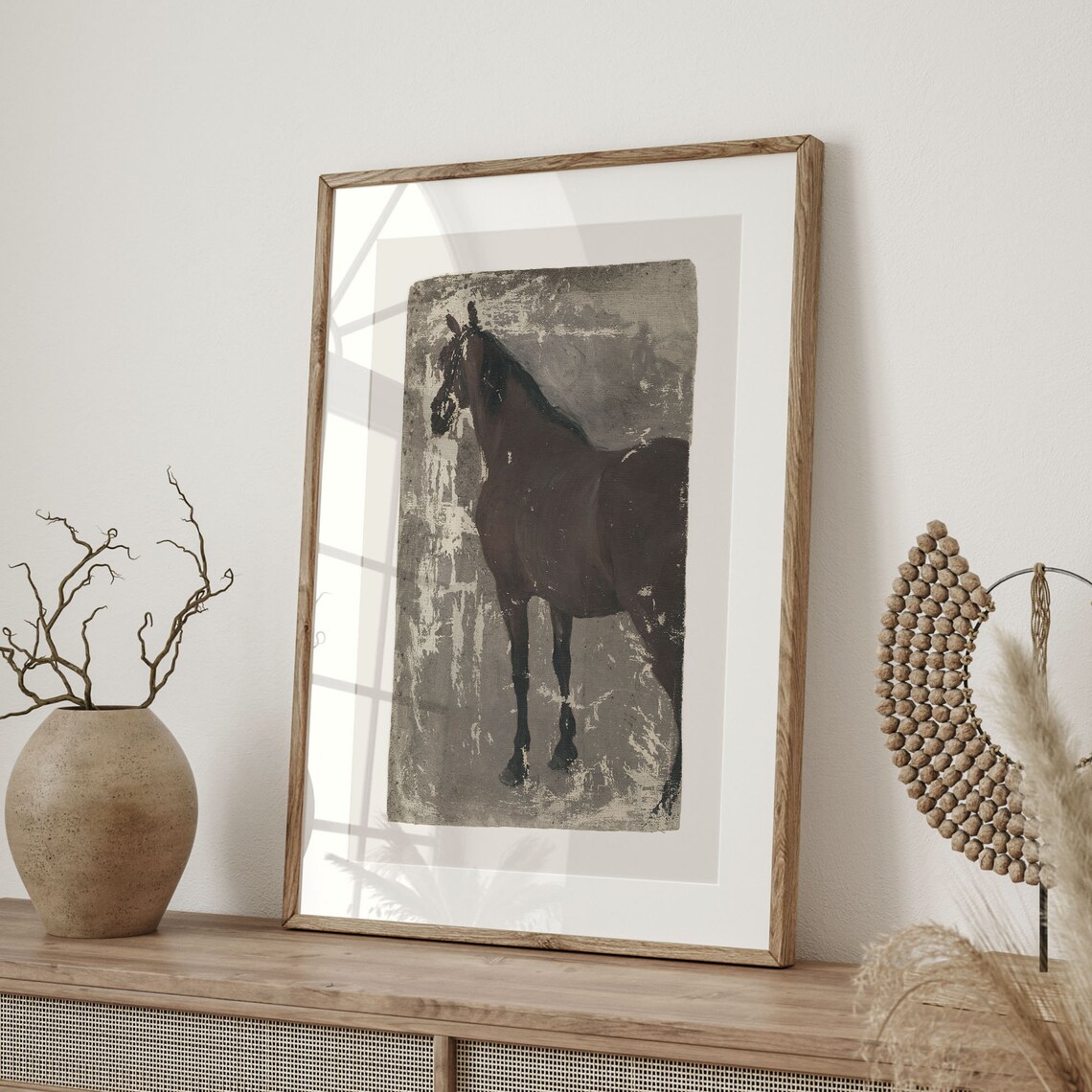 Dark Horse Study Antique Equine Oil Painting Rustic Canvas Art Poster - Image 4