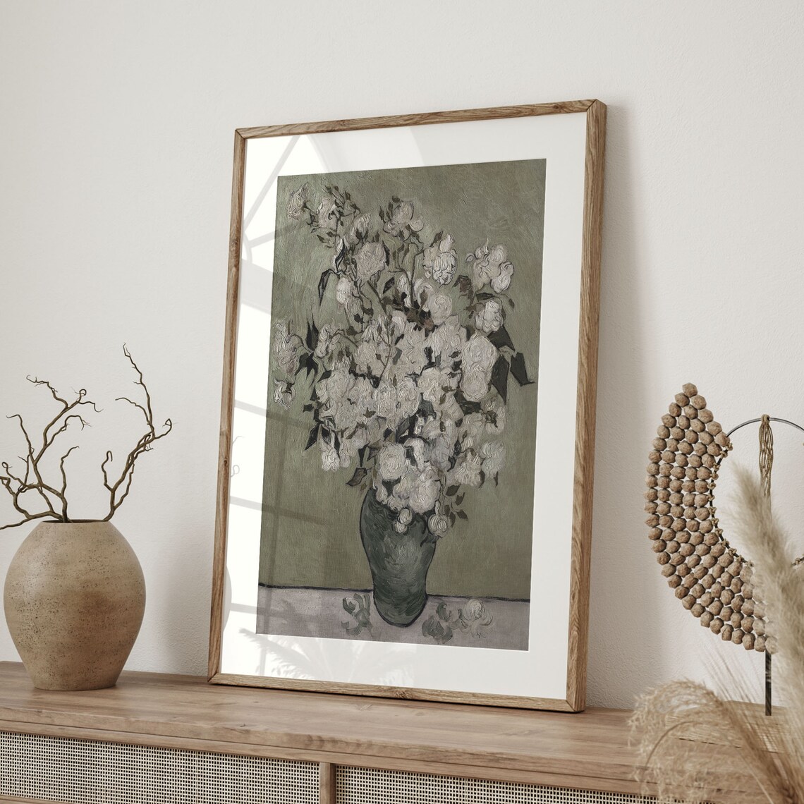 Vincent van Gogh White Roses in Green Vase Still Life Poster - Image 4