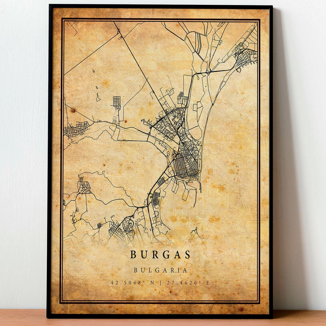 Burgas Bulgaria Vintage City Street Map Antique Coordinate Art Poster
