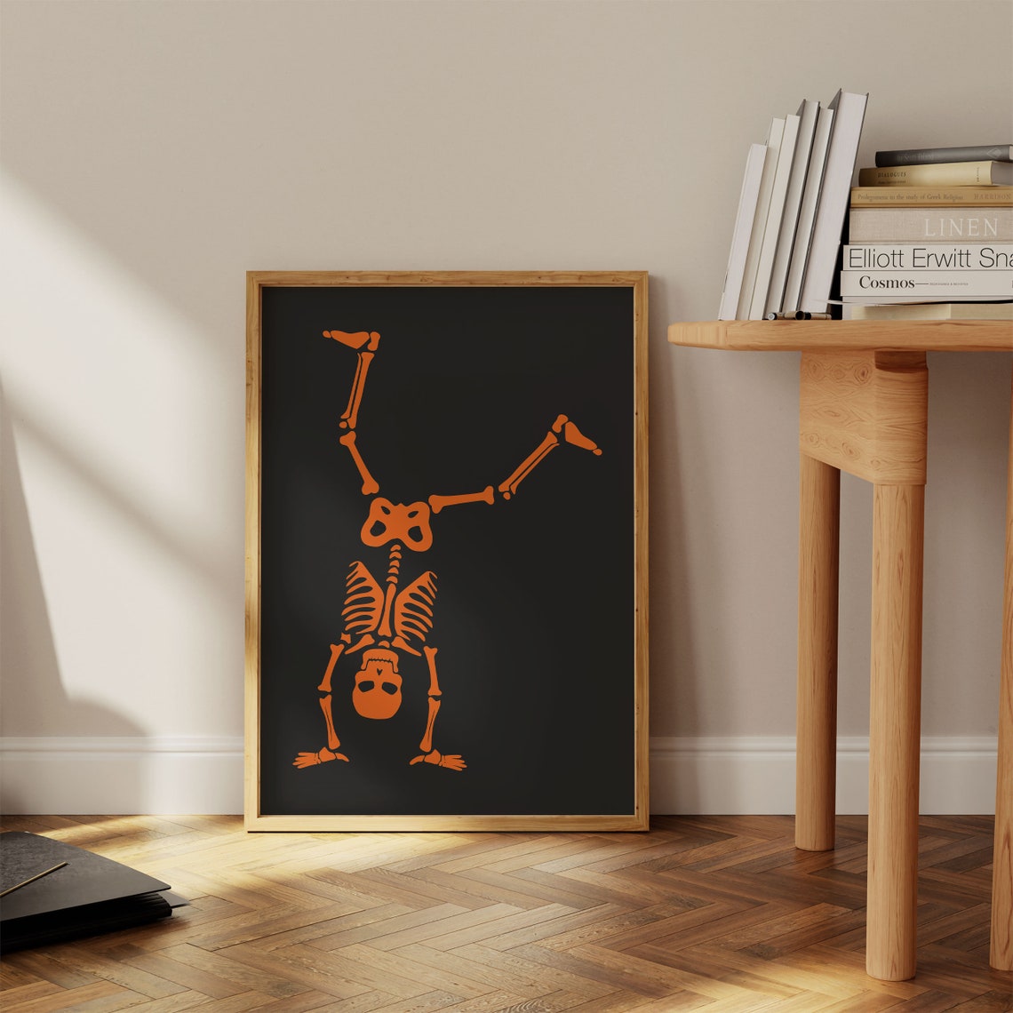 Orange Skeleton Handstand Funny Black Halloween Spooky Poster - Image 4