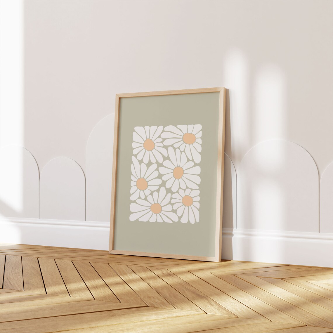 Sage Green Daisy Floral Art Print, Modern Autumn - Image 4