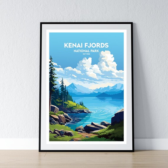 Kenai Fjords National Park Est 1980 Alaska Coast Travel Poster