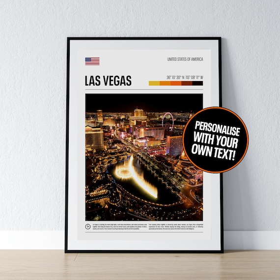 Las Vegas Night Aerial Fountains Strip Coordinates Travel Poster