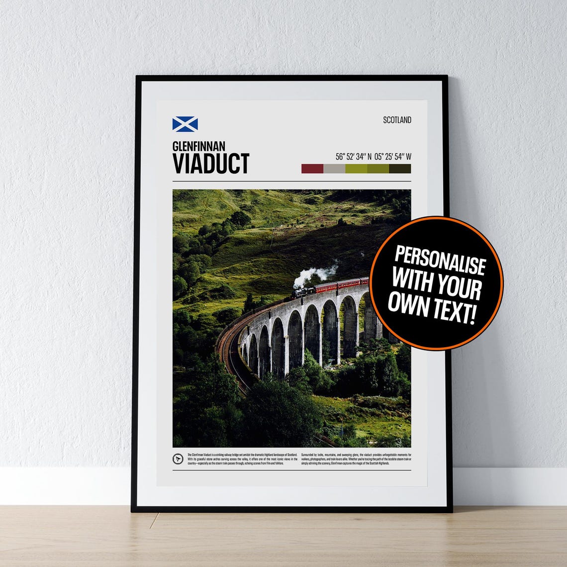 Glenfinnan Viaduct Scotland Steam Train Coordinates Photo Poster
