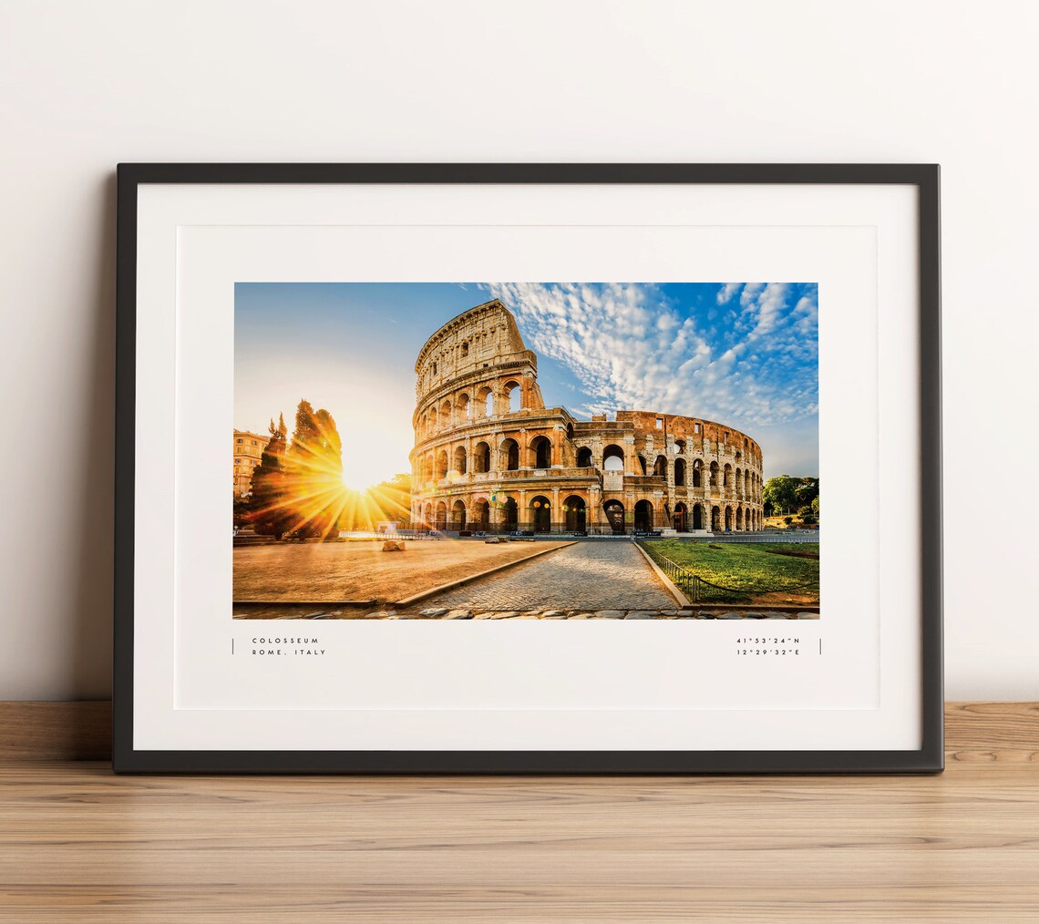 Rome Print Poster, Colosseum Coordinates Travel Poster
