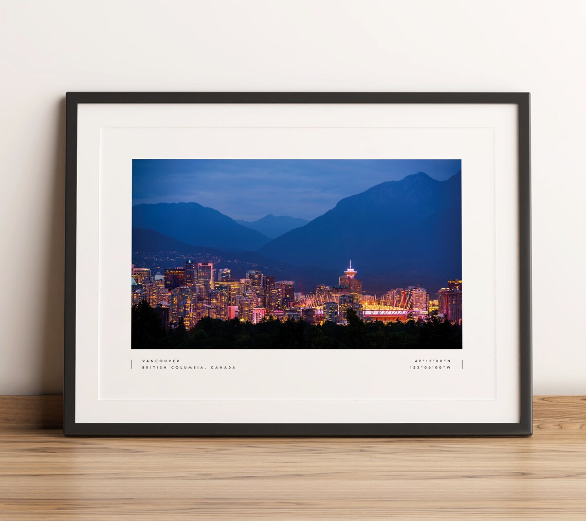 Vancouver Coordinates Travel Poster, Wall Art Print