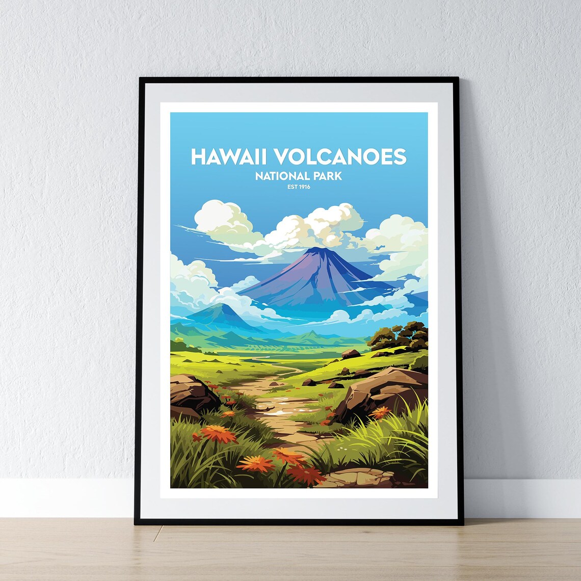 Hawaii Volcanoes National Park Est 1916 Vintage Travel Art Poster
