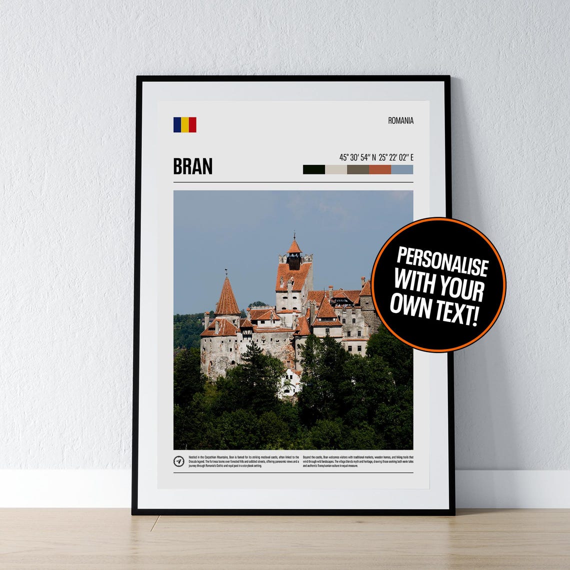 Bran Castle Romania Transylvania Coordinates Photo Poster Travel Gift