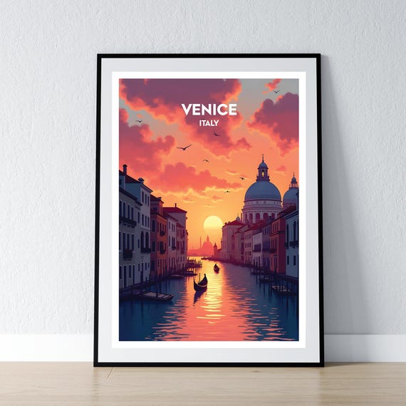 Venice Poster Print Grand Canal Wall Art Gift Travel Home Decor Illustration