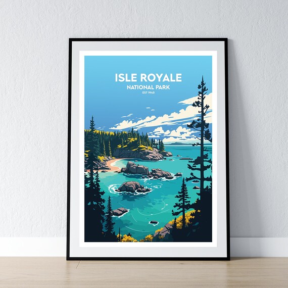 Isle Royale National Park Est 1940 Rocky Coast Travel Art Poster