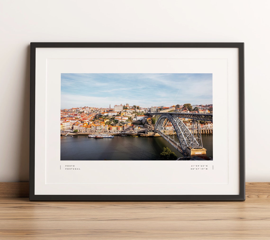 Porto Portugal River Bridge Cityscape Photo Coordinates Poster
