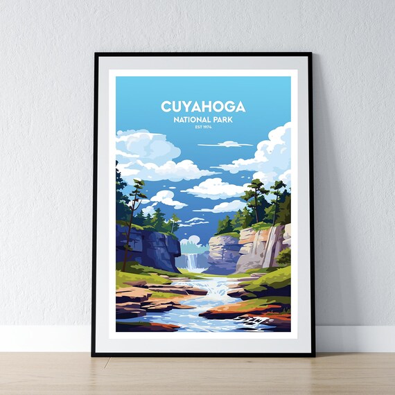 Cuyahoga National Park Waterfall Illustrated Travel Poster Art