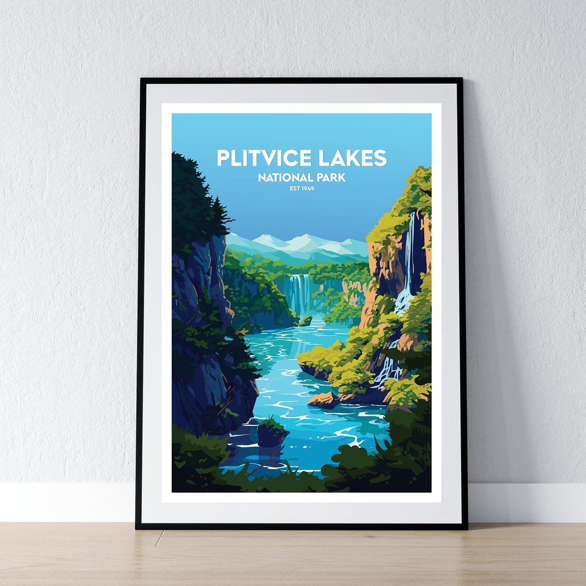 Plitvice Lakes National Park Waterfall Lakes Vintage Travel Poster