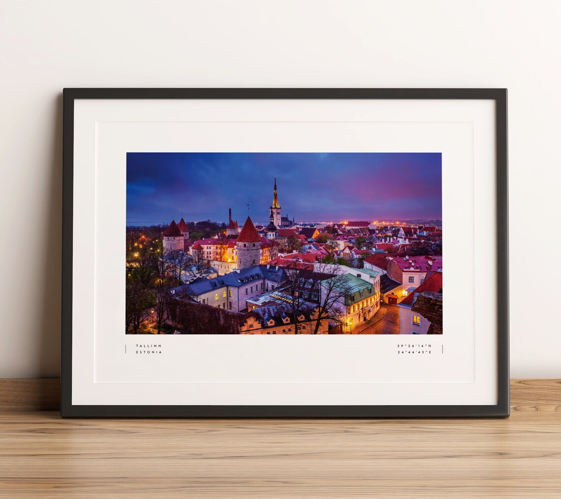 Tallinn Coordinates Travel Poster, Black And White