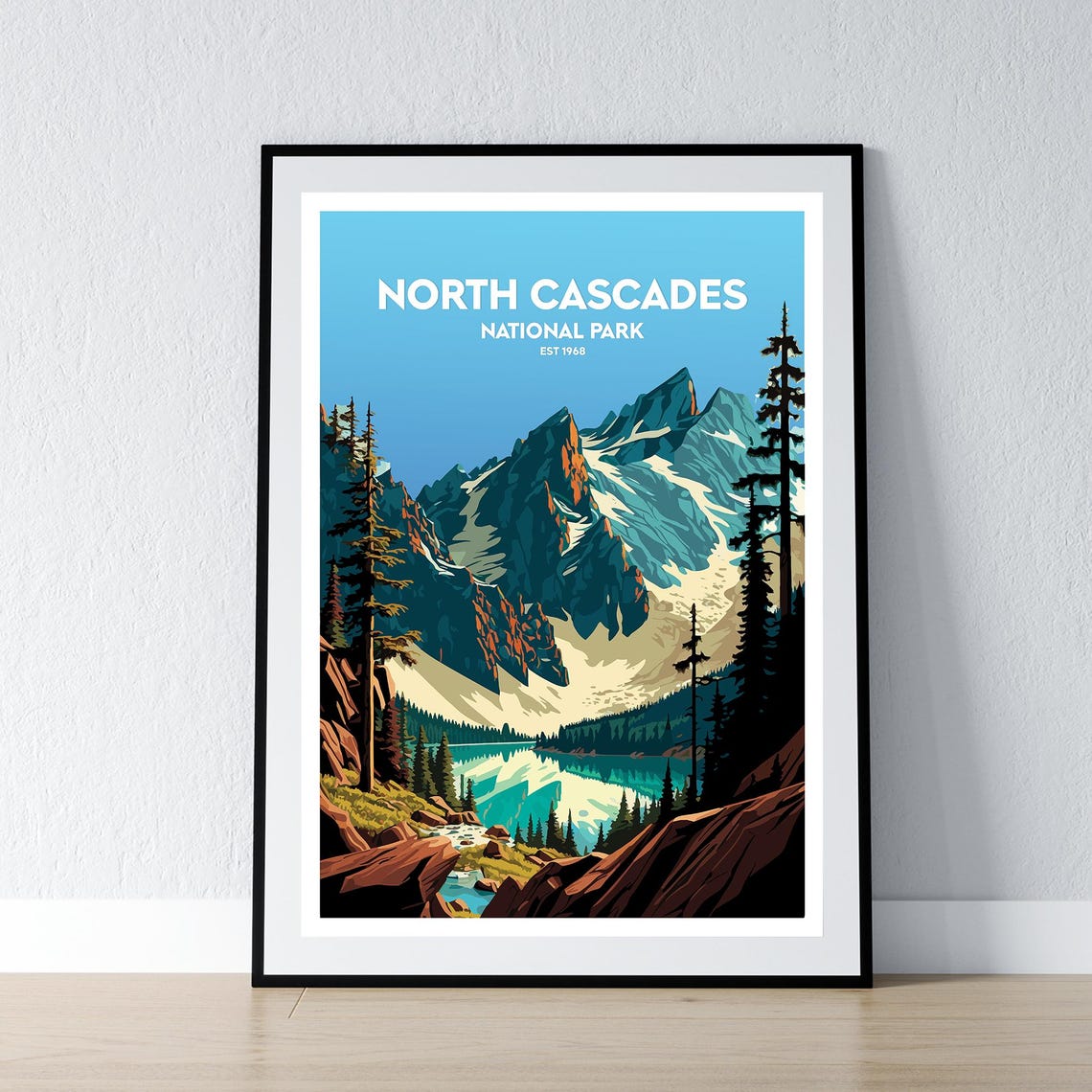 North Cascades National Park Alpine Lake Vintage Travel Poster