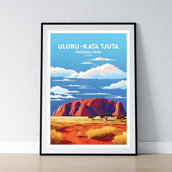 Uluru Kata Tjuta National Park Est 1958 Vintage Travel Art Poster