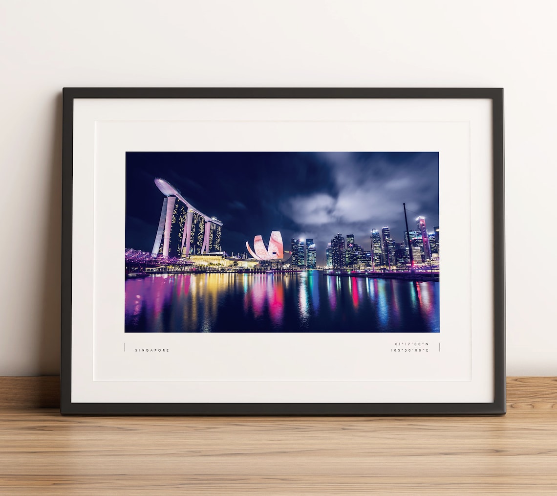 Singapore Coordinates Travel Poster, Home Wall Decor