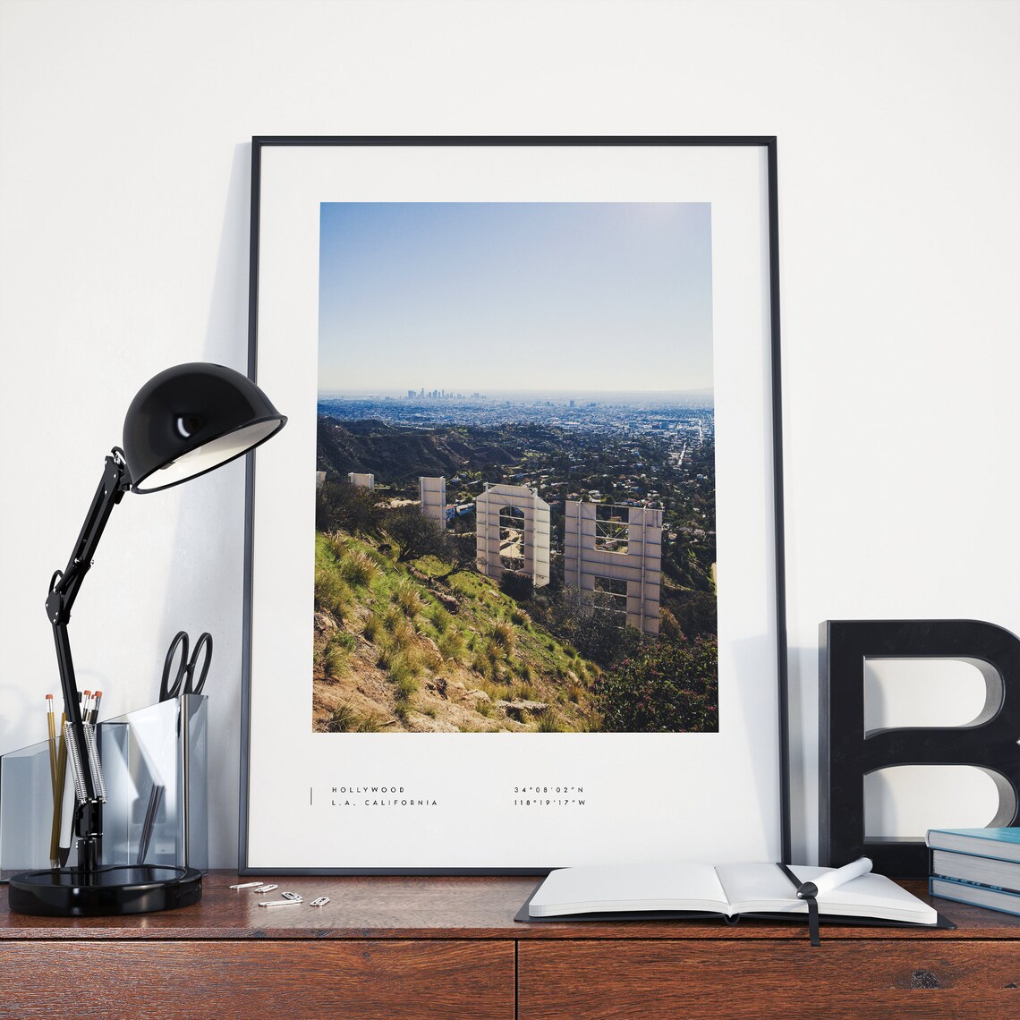 Hollywood Sign Black and White Travel Poster